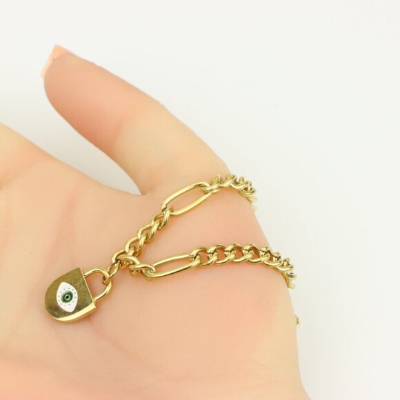 Bold Chunky Chain Necklace with Evil Eye Padlock Charm, XPNL0355 - Picture 4 of 13